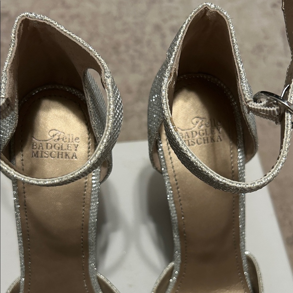Badgley Mischka Silver Crystal Peep-Toe Ankle-Strap Heels - Picture 6 of 8